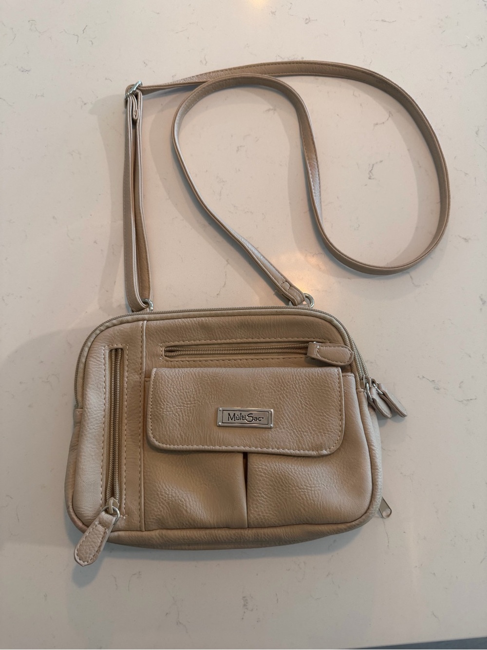 Multi-Sac Beige Leather Crossbody Shoulder Bag